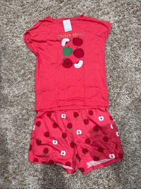 Girls Coral Apple Print Short Pajama Set